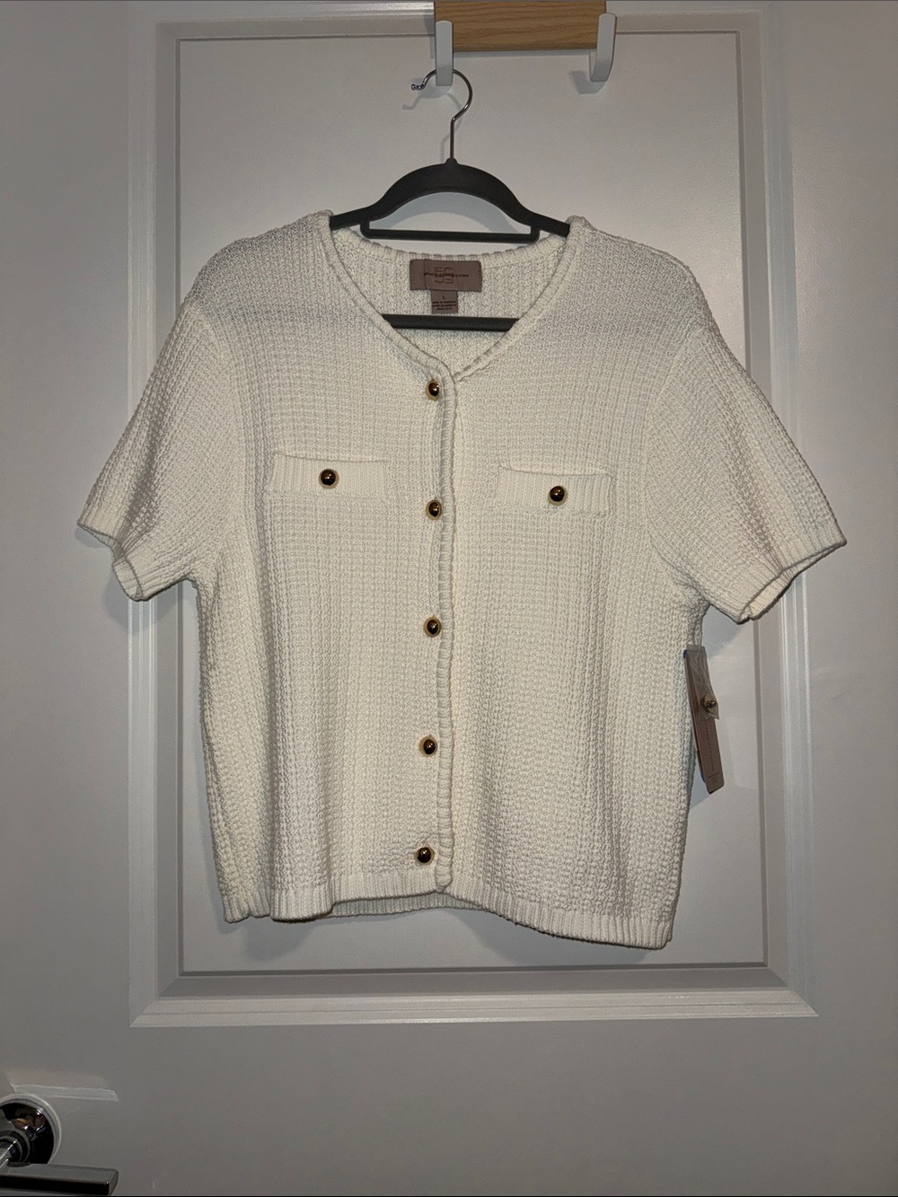 Cream Knit Short-Sleeve Button Cardigan